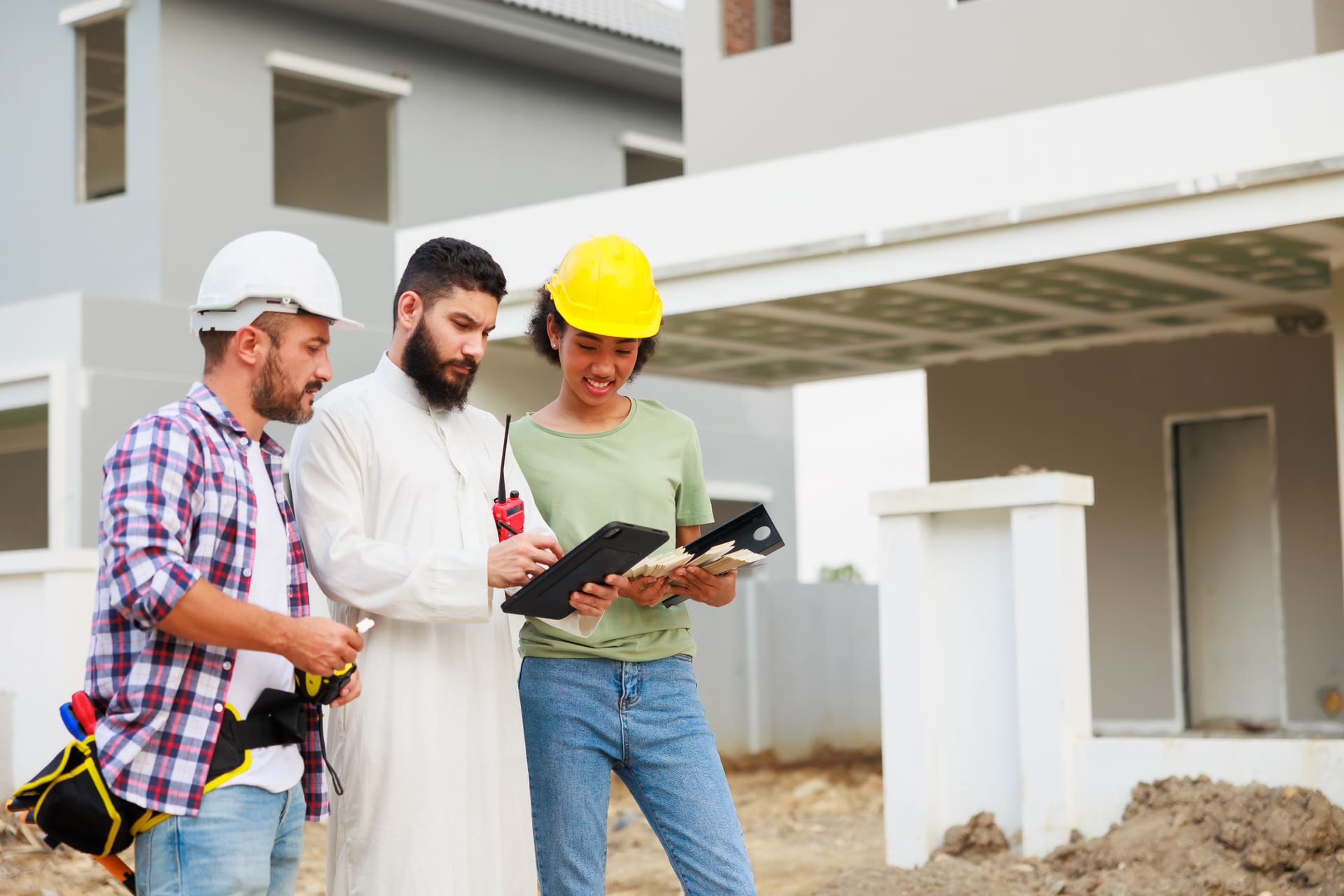 Home-service team reviewing a project on a tablet