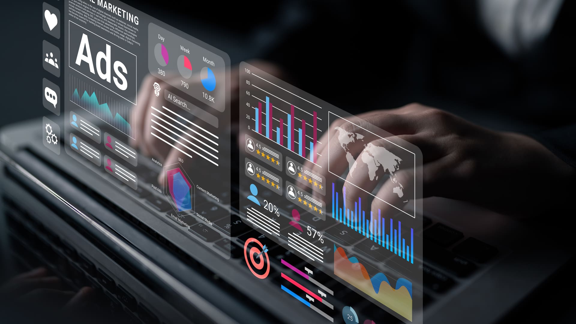 Digital advertising performance dashboard with campaign analytics