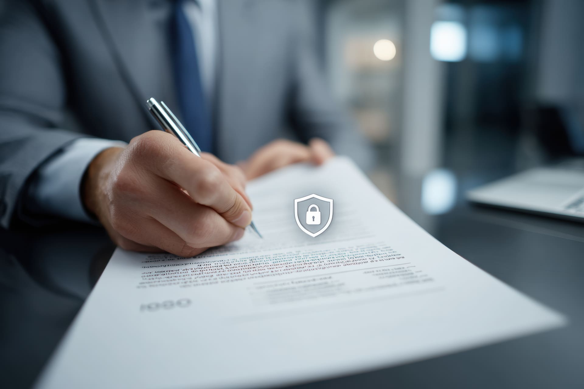 Business professional signing a protected digital document