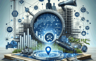 Digital marketing for contractors shown through data, SEO, and web design icons