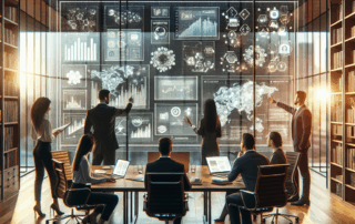 Consulting firm professionals collaborating on business strategy and digital transformation.